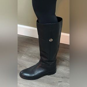 Tory Burch Riding Boot in Black pebbeld leather. These are a wide calf.